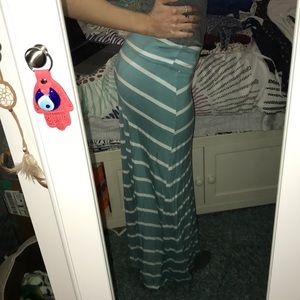 Blue and white striped maxi skirt